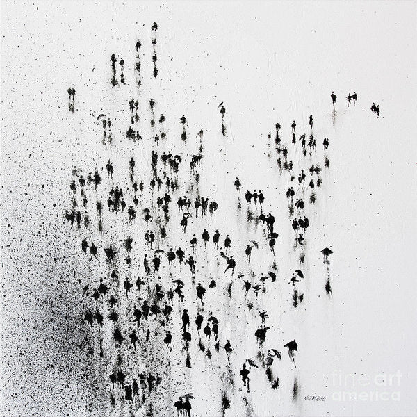Rain Dance paper print features a crowd of people on a white background. Are you dancing? © Neil McBride 2019