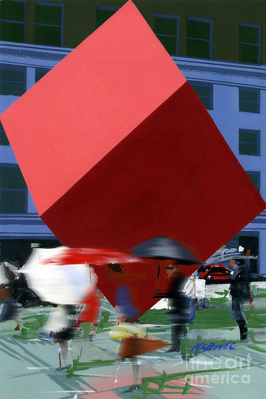 Red Cube sculpture by Isamu Nugochi reproduced by Neil McBride