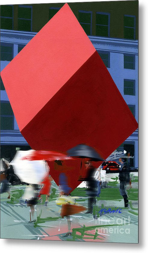40 inch print on metal of Isamu Noguchi red cube in New York.