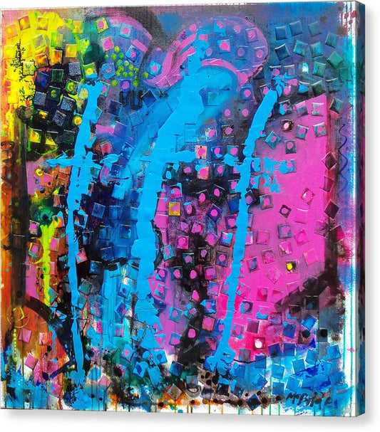Resurrection is a bright and multicoloured abstract canvas art print © Neil Mcbride 2023