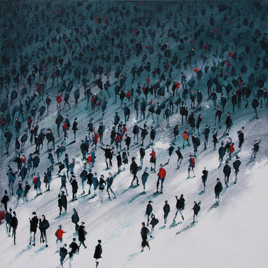 School's Out is an art print on paper featuring a crowd of school children heading fro the school gates. © Neil Mcbride 2019