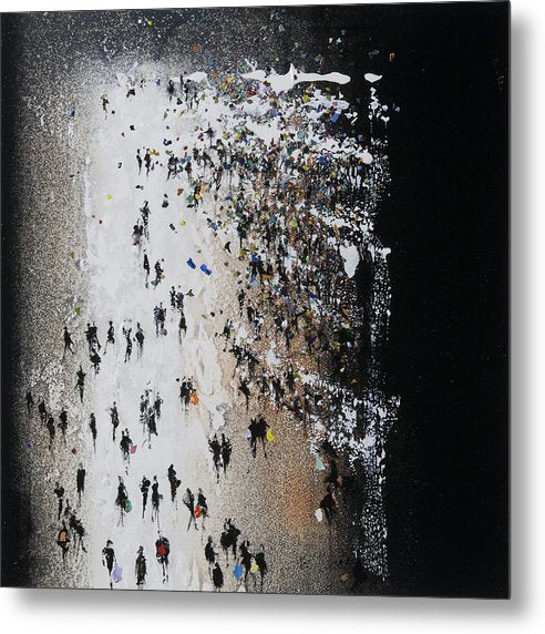 Shop Until You Drop artwork of crowds of people in a shopping centre. These art prints on aluminium metal are printed in the UK for Neil McBride Art. © Neil McBride 2019