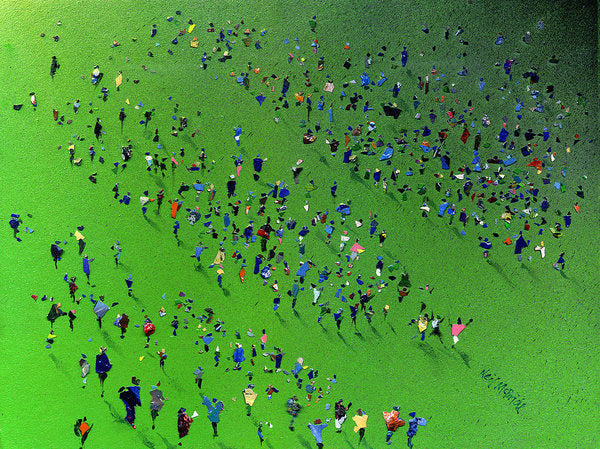 Paper Prints like this Sports Day crowd of people artwork are reproduced as art prints on paper © Neil McBride 2019
