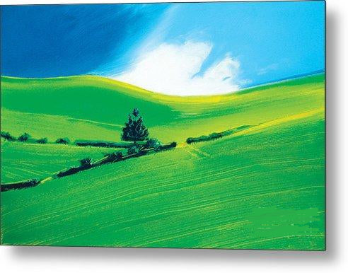 Summer art print in green and blue on aluminium sheet metal by Yorkshire based British visual artist Neil Mcbride © Neil McBride 2019