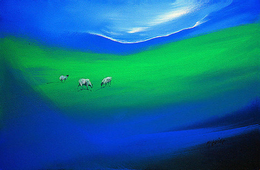 Sheep art prints titled The Grass is Greener from an original painting © Neil McBride 2018