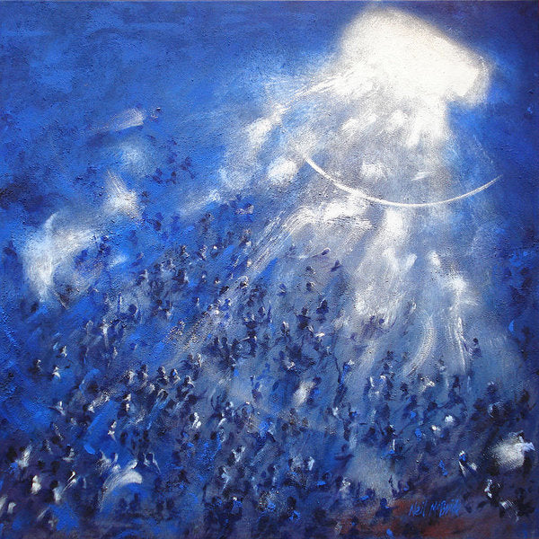 Trance art in blue with bright white light show on an art print © Neil McBride 2019