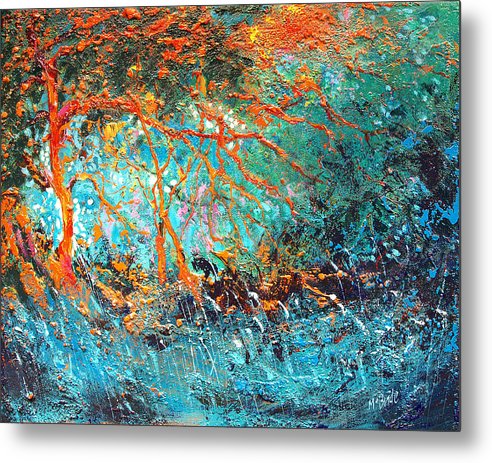Unbridled Passion is an impressionist style landscape of contrasting orange and blue colours captured on metal prints. © Neil McBride 2019