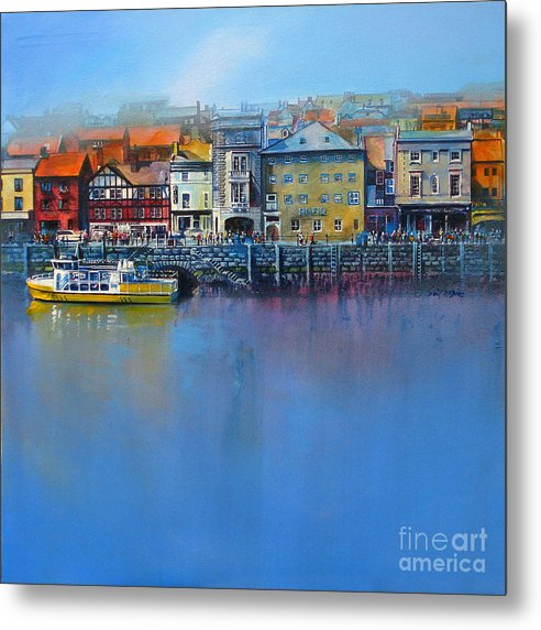 Whitby St Anne's Staith art seen from the harbour reproduced on a Metal Print © Neil McBride 2023
